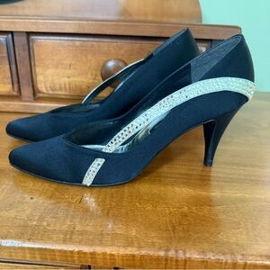 Stuart Weitzman Black Heels  pump rhinestones bling satin formal woman 8 shoe